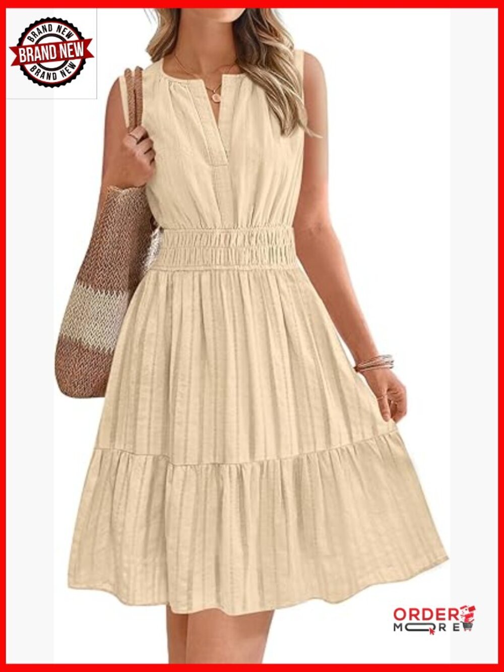 Women's Summer Mini Dress Sleeveless V Neck A-Line with Pockets
